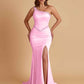 Sexy Soft Satin Mermaid One Shoulder Side Slit Beading Floor-Length Bridesmaid Dresses Online