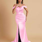 Sexy Soft Satin Mermaid Off Shoulder Side Slit Floor-Length Mermaid Bridesmaid Dresses