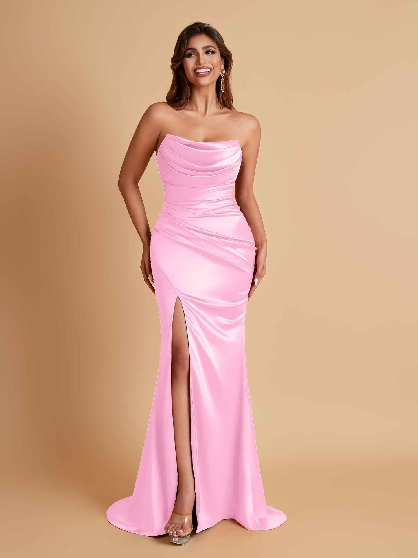 Sexy Soft Satin Mermaid Side Slit Floor-Length Mermaid Bridesmaid Dresses