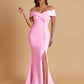 Elegant Soft Satin Mermaid Off Shoulder Side Slit Floor-Length Bridesmaid Dresses