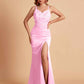 Sexy Satin V-neck Side Slit Mermaid Floor Length Bridesmaid Dresses
