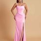 Gorgeous Spaghetti Straps Soft Satin Side Slit Floor-Length Mermaid Bridesmaid Dresses