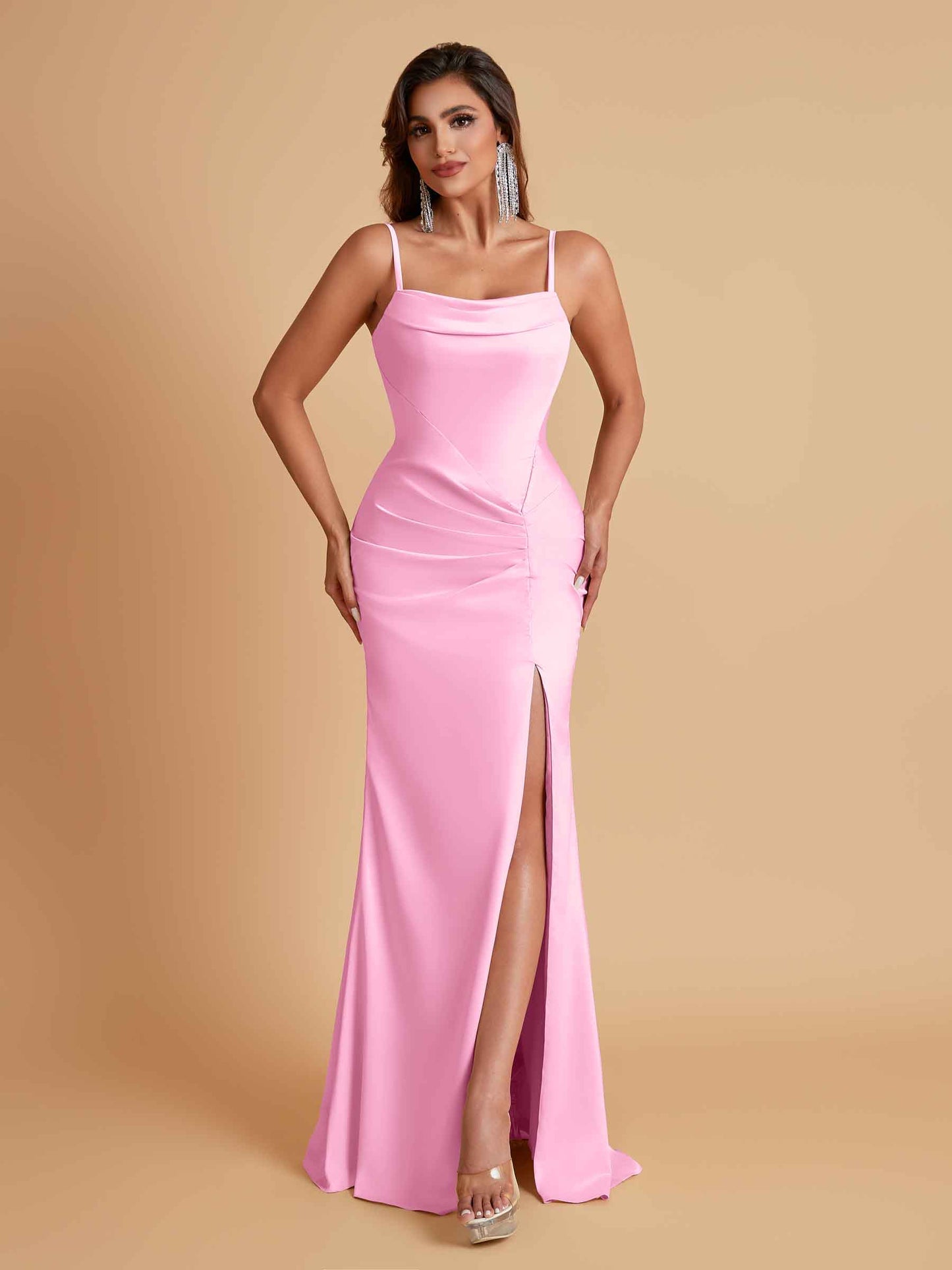 Gorgeous Spaghetti Straps Soft Satin Side Slit Floor-Length Mermaid Bridesmaid Dresses