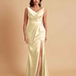 Elegant V Neck Soft Satin Side Slit Floor-Length Mermaid Bridesmaid Dresses