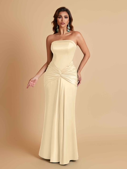 Sexy Soft Satin Mermaid Strapless Floor-Length Mermaid Bridesmaid Dresses