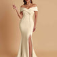 Elegant Soft Satin Mermaid Off Shoulder Side Slit Floor-Length Bridesmaid Dresses