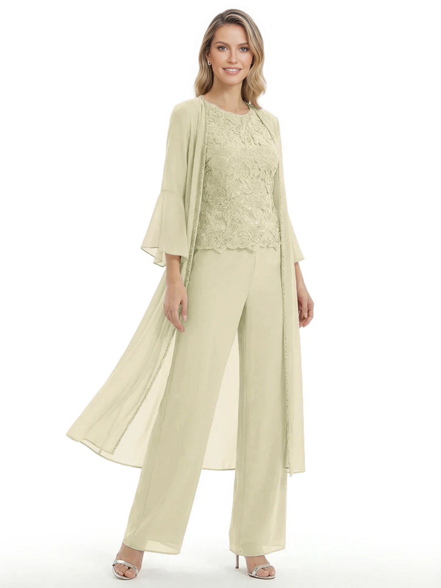 Elegant Pink 3-Piece Pant Set Trending 2026 Styles with Lace Wide-Leg Pants