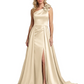 One Shoulder Sleeveless Mother of the Brides Dresses Floor Length Slit With Train