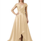 Off Shoulder Mother of the Bride Dress High-Low Satin Gown with Portrait Neckline