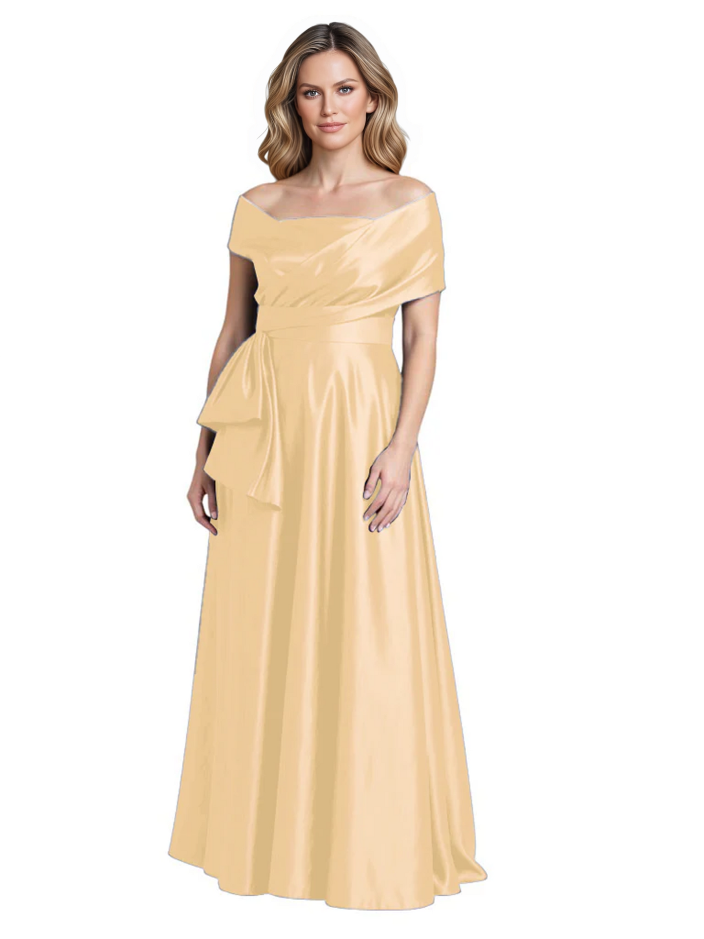 Formal Floor-Length Mother of the Bride Gown Sleeveless Satin Maxi Dress with Drape