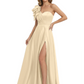 Elegant Mother of the Groom Dress A-Line Satin Formal Gown with High Slit Ruched Bodice
