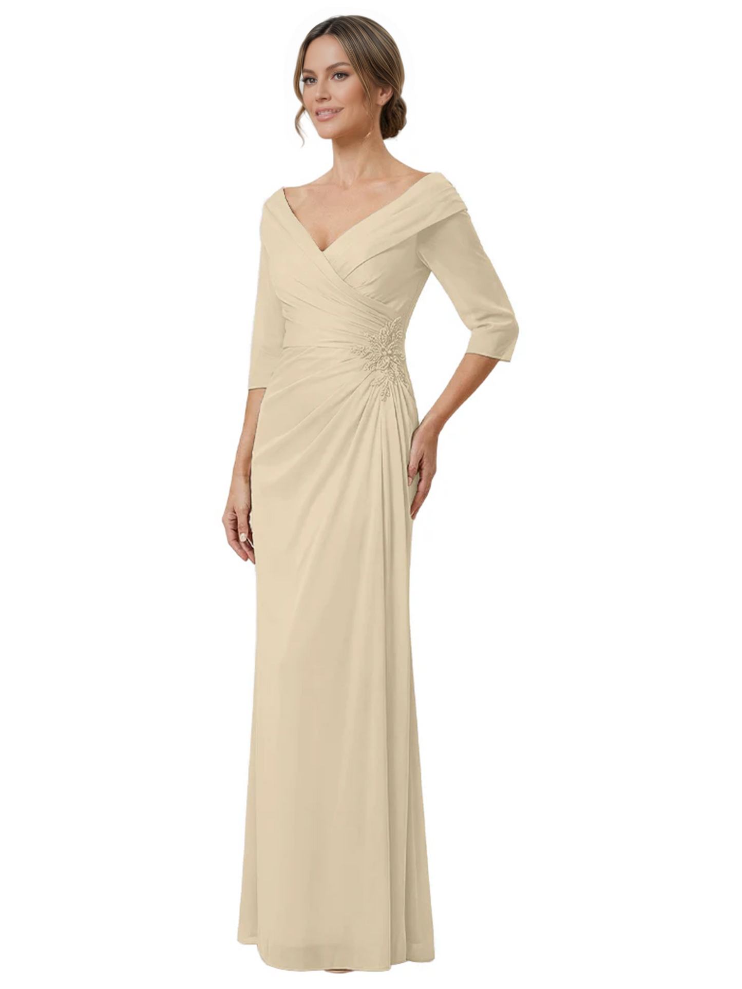 Elegant 3/4 Sleeve Mother of the Brides Dresses Mom Outfits Wedding Satin