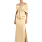Formal Floor-Length Mother of the Bride Gown Satin Maxi Dress with Bow Neckline