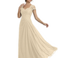 Long A-line Chiffon Short Sleeves Mother of the Brides Dresses Lace Wedding