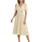 Wedding Formal Dress V-Neck Pleated Chiffon Gown with 3D Flower Accent Knee Length