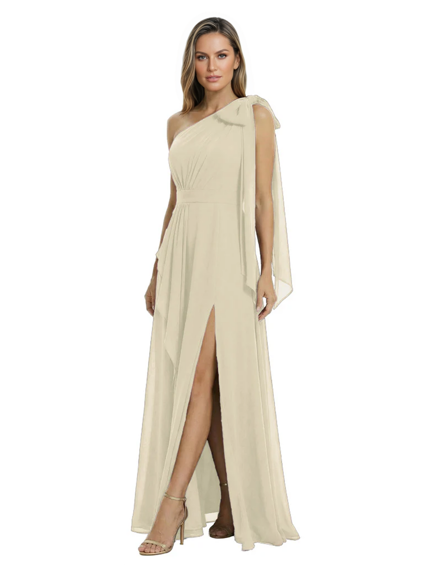 One-Shoulder Mother of the Bride Dress Chiffon Gown with Long Sash Detail