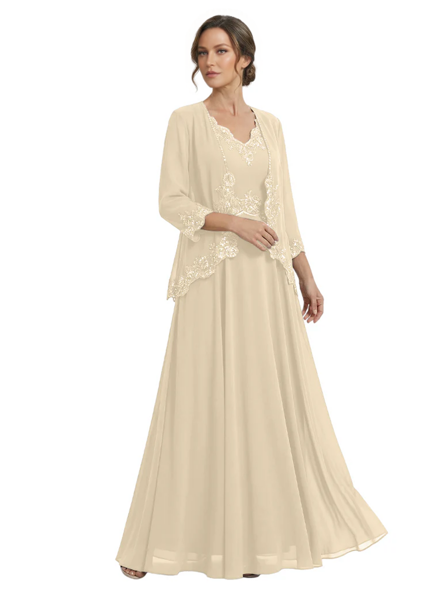 Plus Size A-line Chiffon 3/4 Sleeves Mother of the Brides Dresses Long Jacket Dress