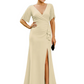 Elegant Evening Gown Trending V-Neck & Ruffle Detail Mother of Bride Outfits Slit