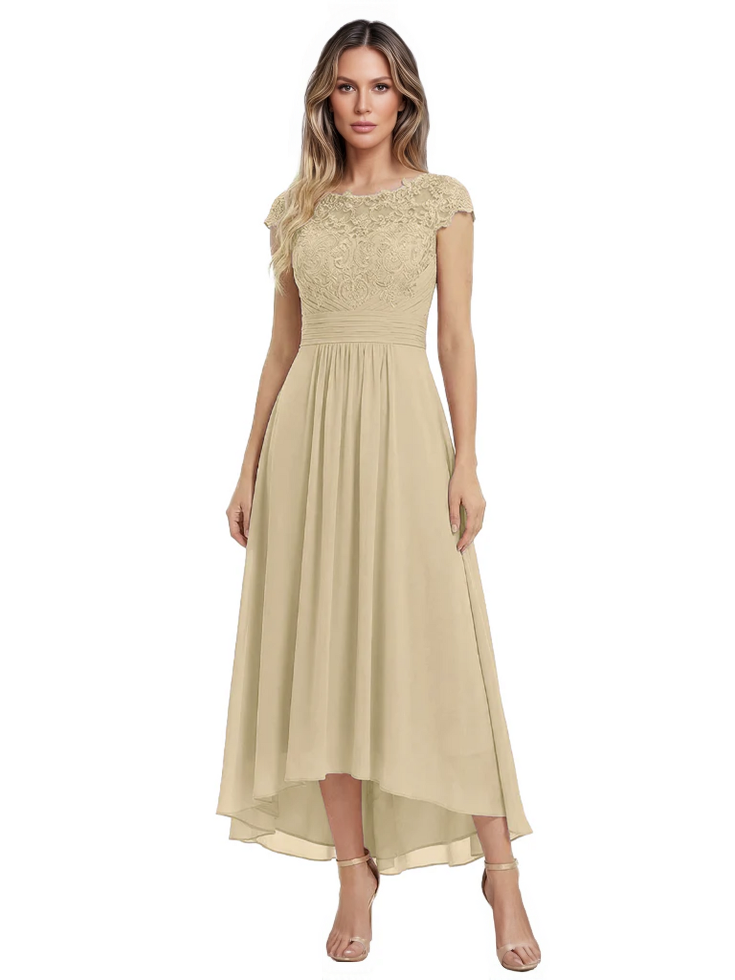 Elegant Evening Gown Trending 2026 Styles with Cap Sleeves High-Low Skirt