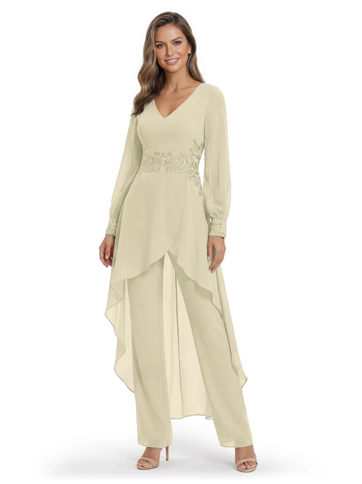Luxury Black Formal Trousers Set High-Low Chiffon Top with Sparkling Beaded Detail