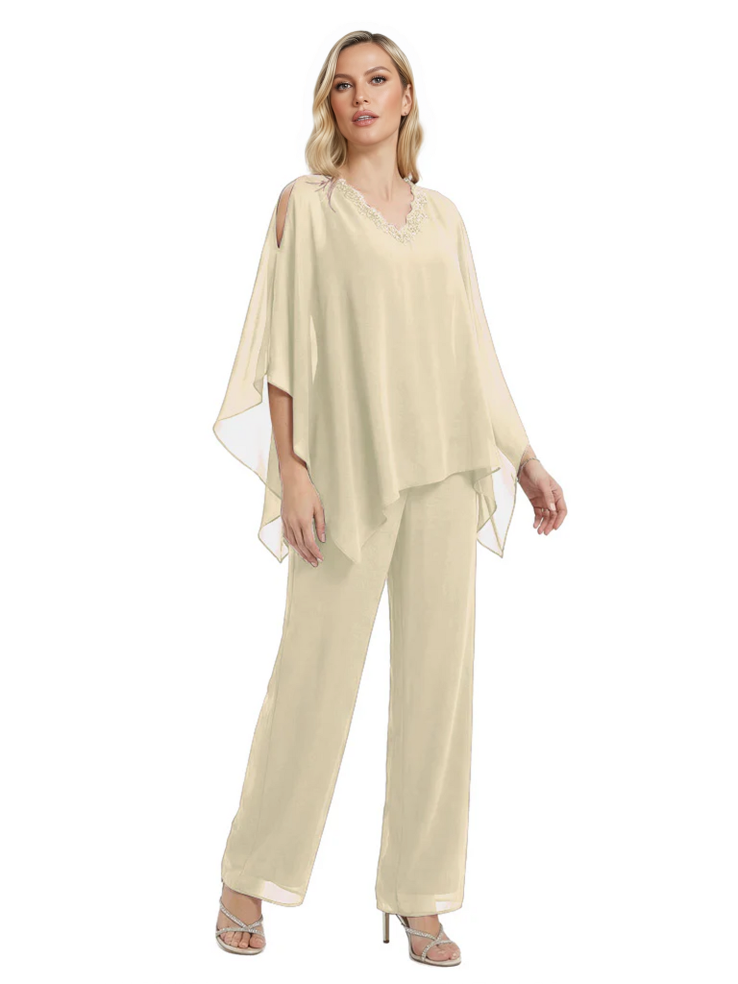 V-Neck Chiffon Mother of the Brides Dresses Plus Size Jacket Suits Wedding