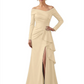 Elegant Mother of the Groom Dress Cascading Ruffle Satin Gown with High Slit Long Sleeves