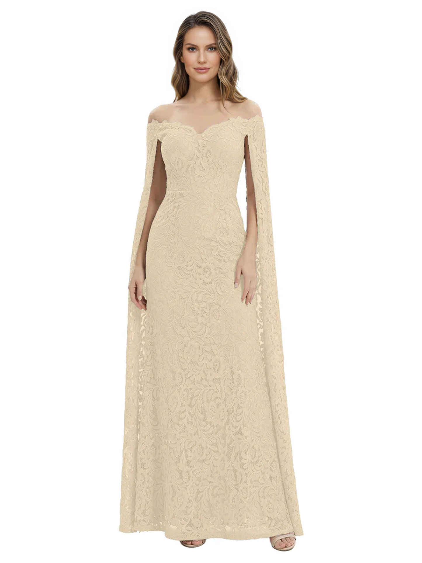 Elegant Mother of the Groom Gown Floral Lace Embroidered Formal Dress with Cape