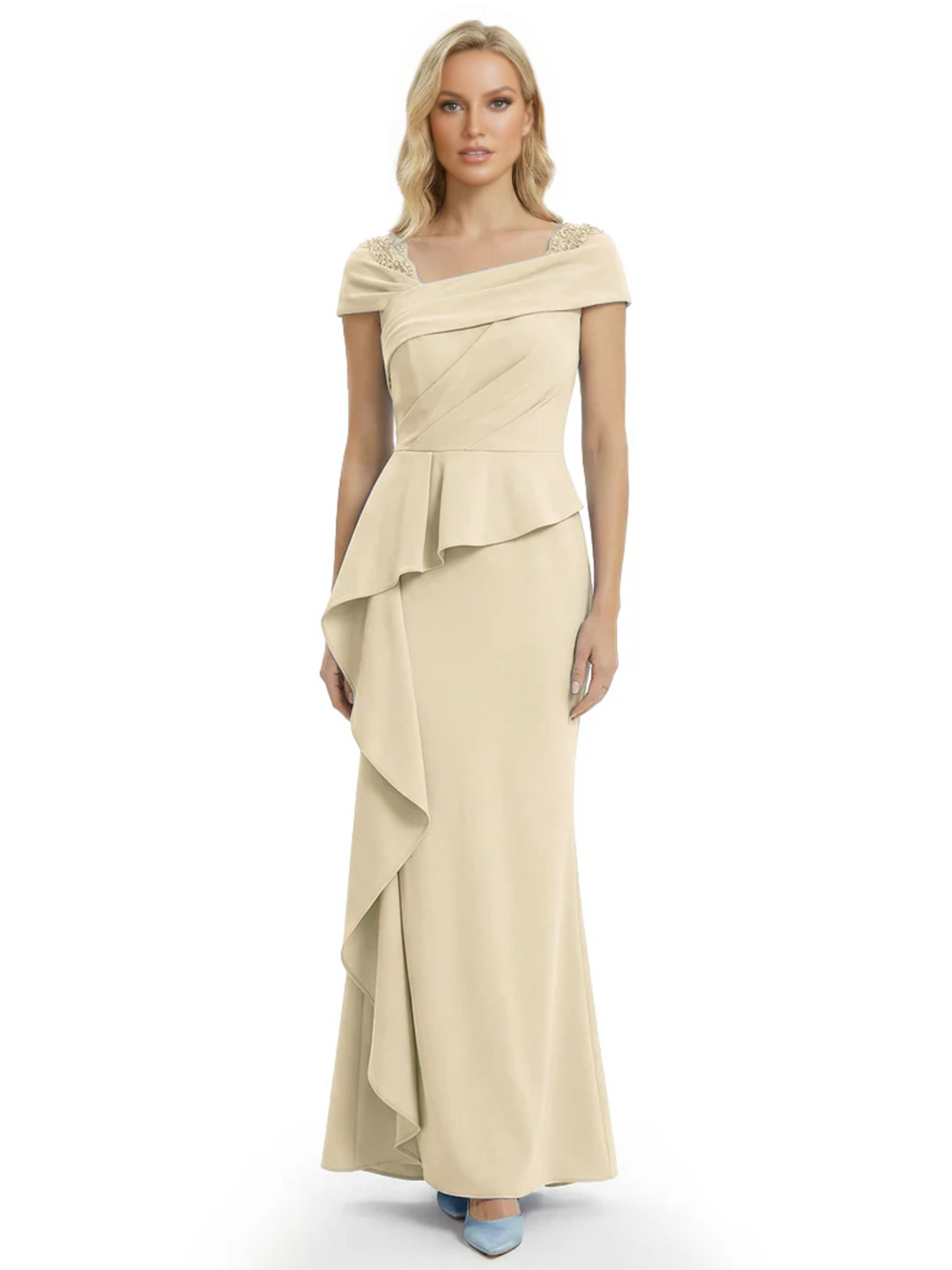 A-Line Satin Cap Sleeves Mother of the Brides Dresses Floor Length For Wedding