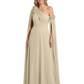 One Shoulder Mother of the Bride Dress Asymmetrical Cape Sleeve Gown with Floral