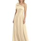 One-Shoulder Mother of the Bride Dress Satin Gown with Bow Ruched Empire Waist