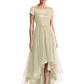 Formal High-Low Mother of the Bride Gown Short Sleeve Lace Maxi Dress with Tiered Skirt