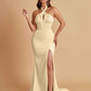 Elegant Soft Satin Mermaid Halter Side Slit Floor-Length Bridesmaid Dresses Online