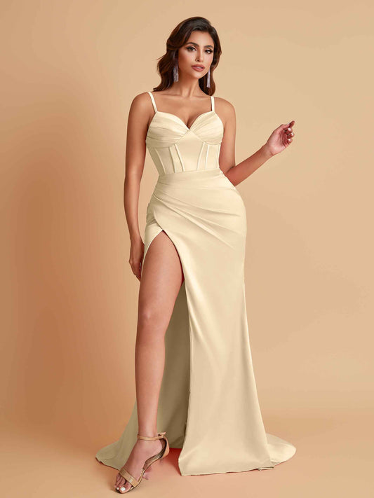 Simple Soft Satin Mermaid V-neck Floor-Length Mermaid Bridesmaid Dresses