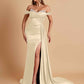 Gorgeous Soft Satin V-neck Off-the-Shoulder Side-Slit Mermaid Bridesmaid Dresses