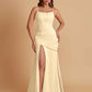 Sexy Soft Satin Mermaid Spaghetti Straps Side Slit Floor-Length Bridesmaid Dresses