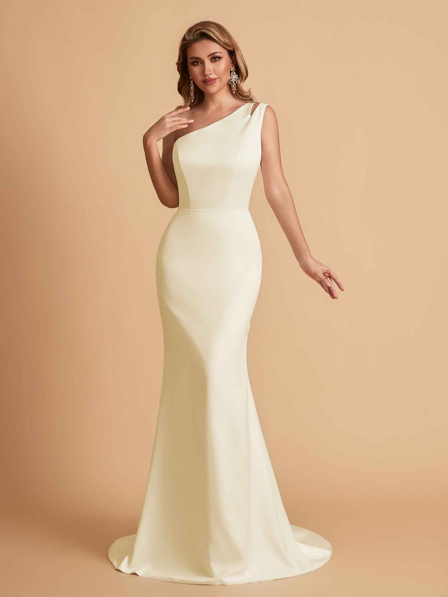 Elegant Satin One Shoulder Mermaid Side Slit Floor Length Bridesmaid Dresses