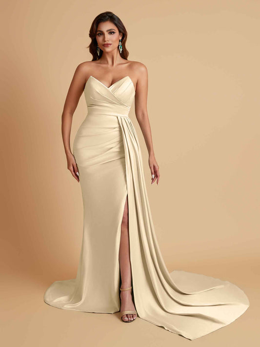 Sexy Soft Satin Mermaid V-neck Floor-Length Mermaid Bridesmaid Dresses