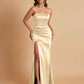 Elegant Soft Satin Strapless Split Side Mermaid Bridesmaid Dresses