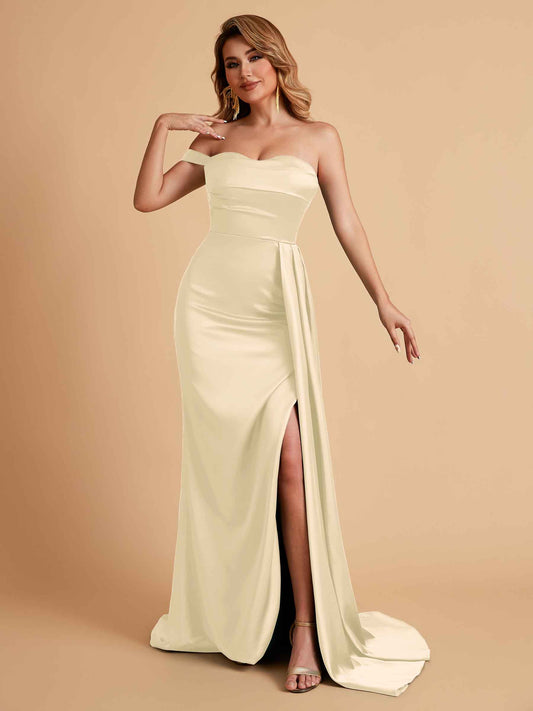 Sexy One-Shoulder Sweetheart With Train With High Split Floor-Length Bridesmaid Dresses