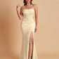 Sexy Soft Satin Mermaid Spaghetti Straps Side Slit Floor-Length Bridesmaid Dresses