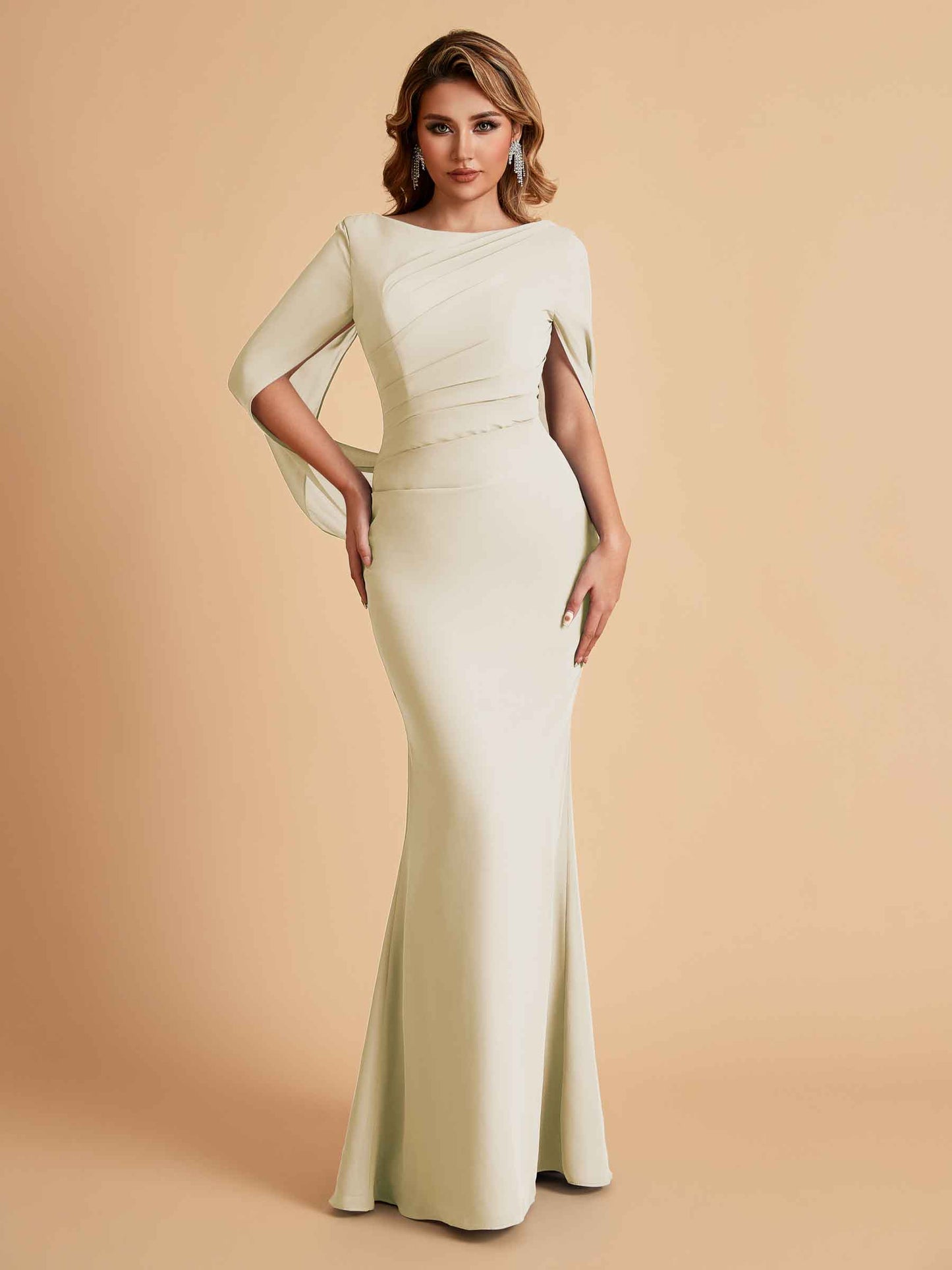 Elegant Mermaid Chiffon Half Sleeves Jewel Mother of the Brides Dresses Online