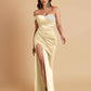 Sexy Soft Satin Mermaid One Shoulder Side Slit Floor-Length Mermaid Bridesmaid Dresses