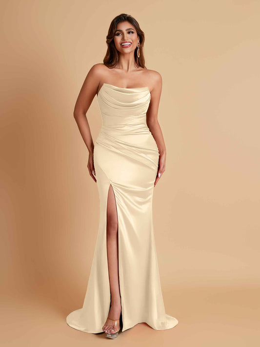 Sexy Soft Satin Mermaid Side Slit Floor-Length Mermaid Bridesmaid Dresses