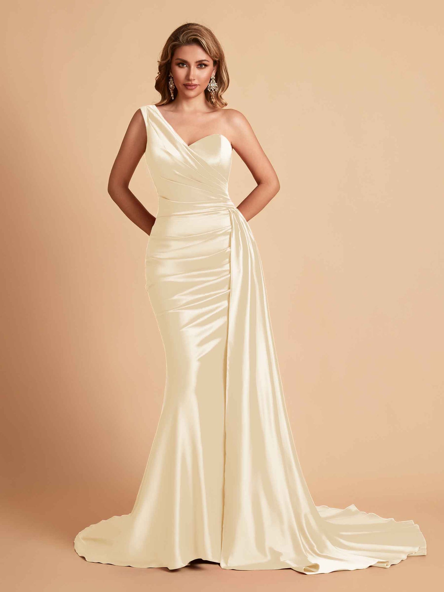 Sexy Satin Mermaid One Shoulder Maxi Long Bridesmaid Dresses Online