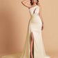 Champagne Mismatched Sexy Satin Trendy Long Wedding Guest Dresses