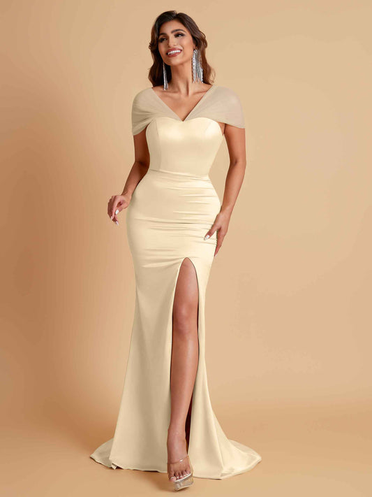 Sexy Soft Satin Mermaid V-neck Floor-Length Mermaid Bridesmaid Dresses