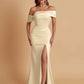 Elegant Soft Satin Mermaid Off Shoulder Asymmetrical Side Slit Floor-Length Bridesmaid Dresses