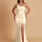 Sexy Soft Satin Mermaid One Shoulder Side Slit Beading Floor-Length Bridesmaid Dresses Online
