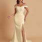 Elegant Soft Satin Mermaid Off Shoulder Side Slit Floor-Length Mermaid Bridesmaid Dresses