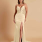 Sexy Soft Satin V-neck Spaghetti Strap Side-Slit Mermaid Bridesmaid Dresses